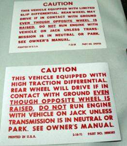 1972 Chevelle or El Camino Positraction Decals